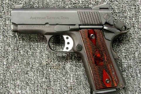 Preowned, Good Condition, ATI Titan 1911, .45 ACP, 3.1″ Barrel, 7+1 Capacity, 3 Magazines, Matte Black Finish, Serrated Steel Slide, Checkered Walnut Grips, Dovetail Front & Novak Rear Sights: Only $379!