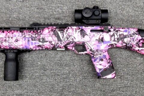 Preowned, Excellent Condition, Hi-Point , Semi-Automatic Carbine, 9mm, 16.5″ Barrel, Muddy Girl Finish, 10 Rounds, 1 Magazine, Forward Grip, TruGlo Red Dot: Only $297!
