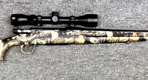 Savage Axis Bolt-Action Rifle in .22-250, 22″ Barrel, Camo Synthetic Adjustable Stock, Weaver 3-9X40 Scope, Fired Once: $550 O.B.O.