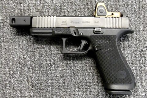 Preowned, Excellent Condition, Glock 45 Gen-6 Full-Size Pistol, 9mm, 4.0″ Marksman Barrel, Optics Ready, Flat-Face Trigger, Suppressor Height Sights, 17 Rounds, 4 Magazines, Includes KKM Precision 4.5″ Compensated Barrel (Shown), Trijicon RM06-C-700780 RMR: Only $879!