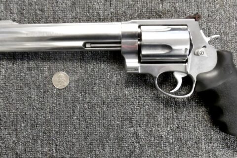 Preowned, Excellent Condition, Smith & Wesson Model 460XVR X-Frame Revolver, .460SW, 8.4″ Compensated Barrel, Stainless Steel w/ Satin Finish, Rubber Grips, Adjustable Rear Sight, 5 Rounds: Only $1069!