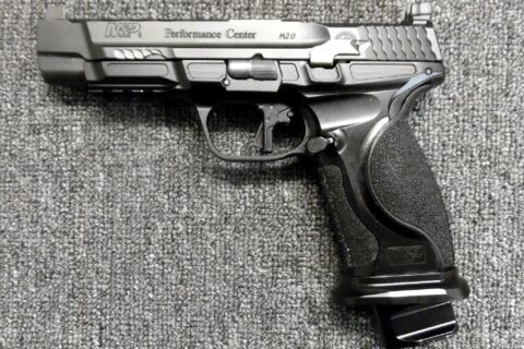 Preowned, Excellent Condition, Smith & Wesson M&P9 2.0 Performance Center Full-Size Steel-Frame Pistol, 9mm, 5.0″ Ported Competition Barrel, 17 Rounds, 2 Magazines, Optics Ready, Enhanced Slide Release, Flared Magwell, Competition Trigger, White-Dot Sights: Only $697!